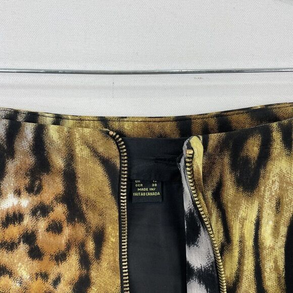 Vtg Cartise Skirt Womens 8 Brown Black Leopard Pencil Skirt Scuba Gold Zipper - Picture 10 of 16